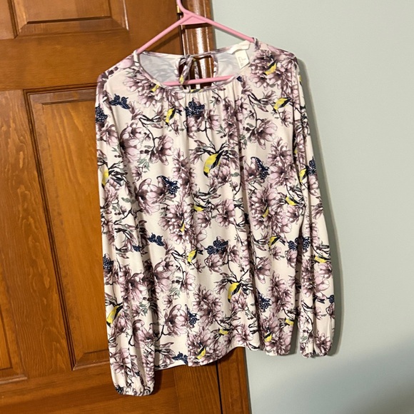 H&M Tops - Floral Print Women's Top - Cream and Purple by HM large size nice top
